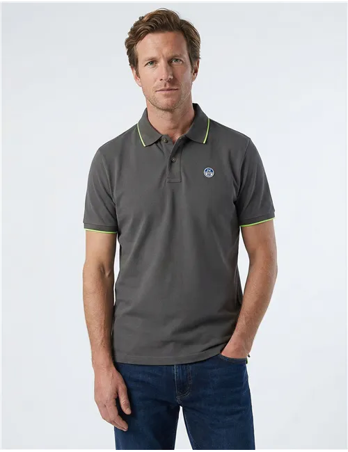 Polo uomo con bordi a contrasto grigio