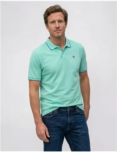 Polo uomo con bordi a contrasto verde acqua