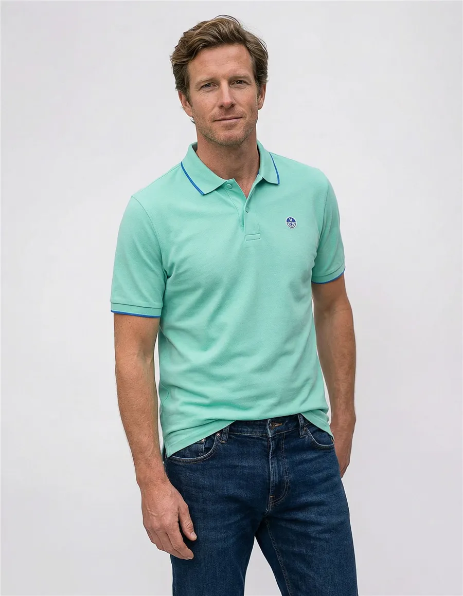 Polo uomo con bordi a contrasto verde acqua