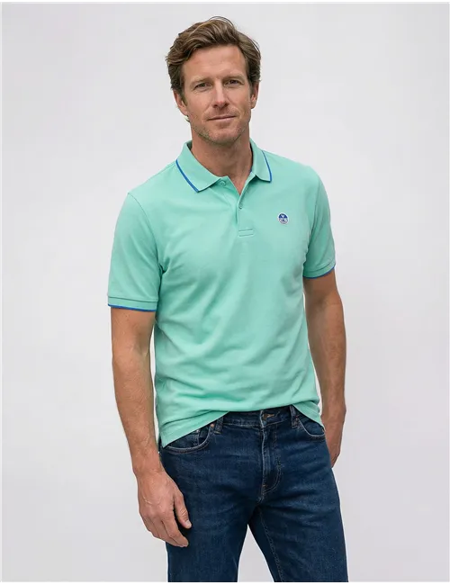 Polo uomo con bordi a contrasto verde acqua