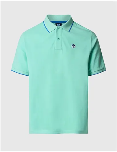 Polo uomo con bordi a contrasto verde acqua