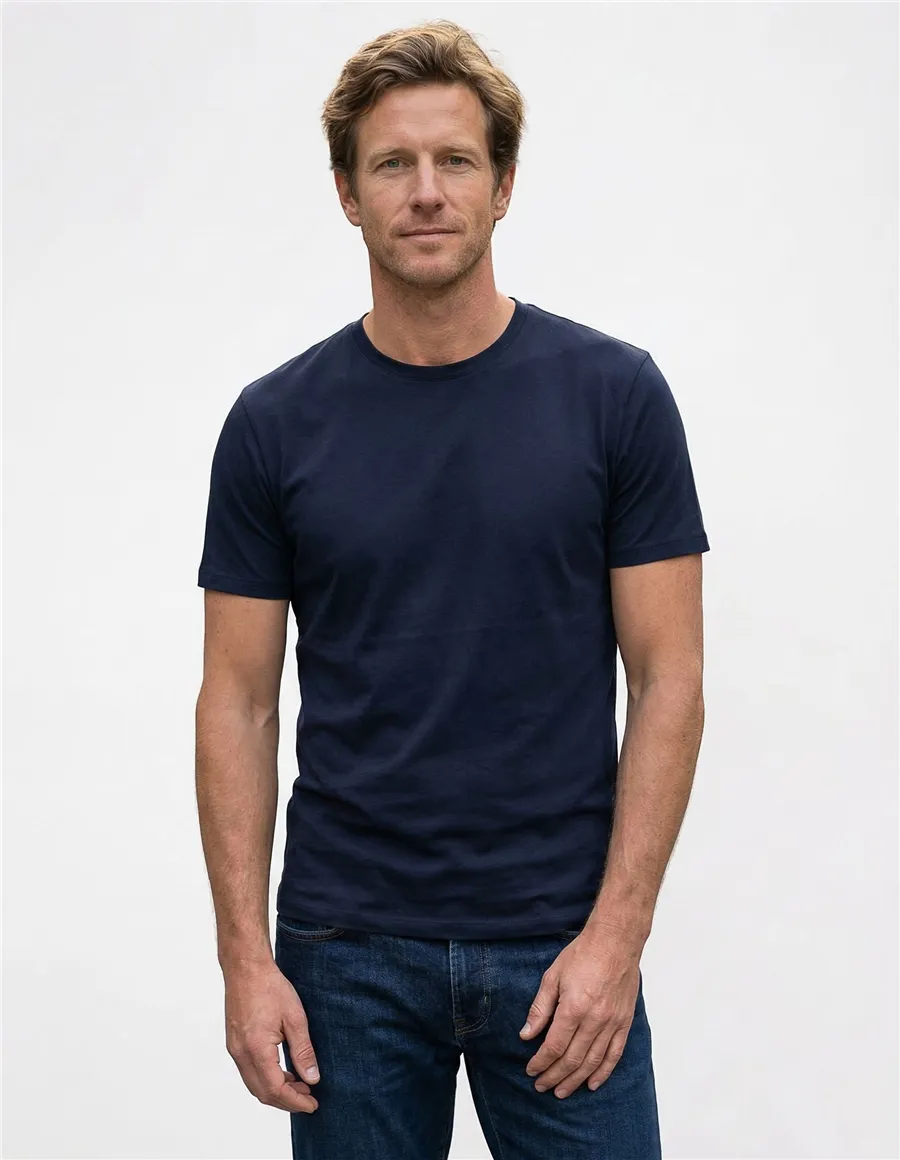 T-shirt uomo in cotone Pima blu navy