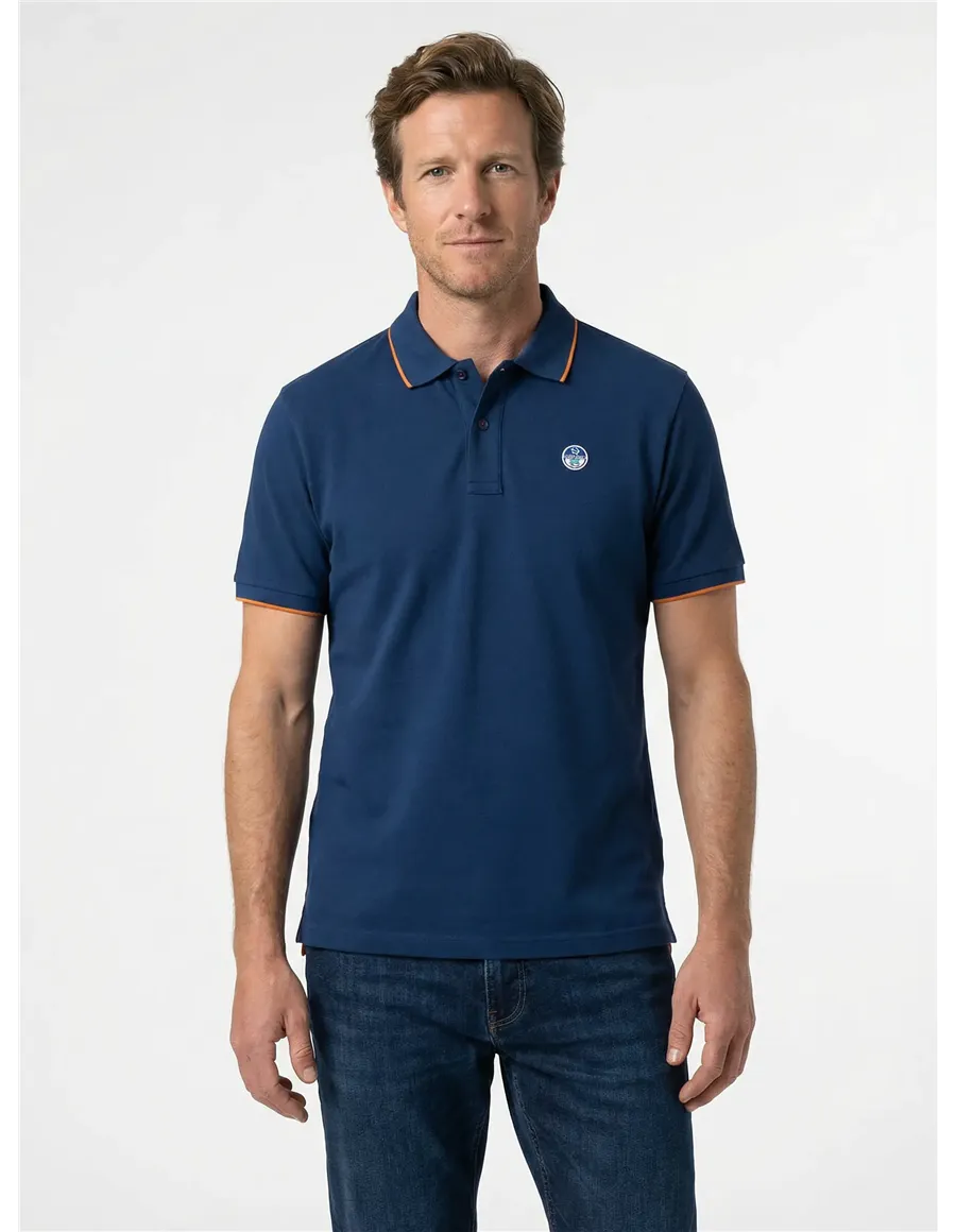 Polo uomo con bordi a contrasto blu