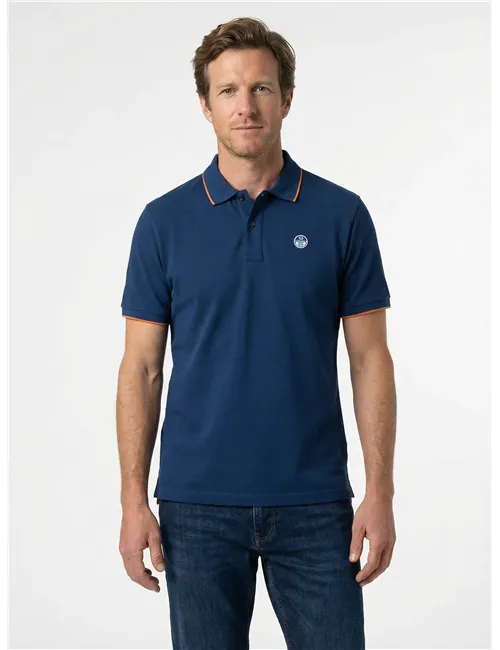 Polo uomo con bordi a contrasto blu