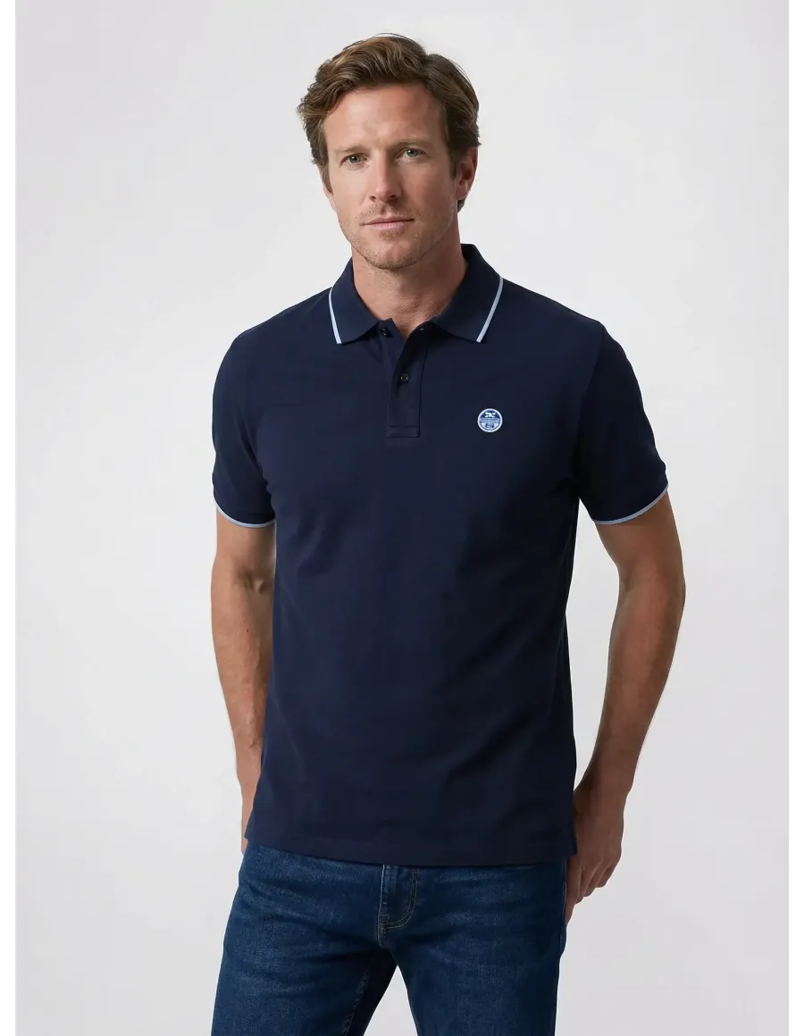 Polo uomo con bordi a contrasto blu navy