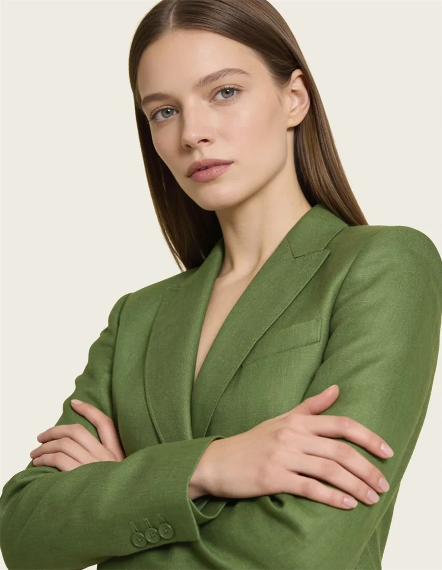 Blazer monopetto lino donna Nalut verde oliva