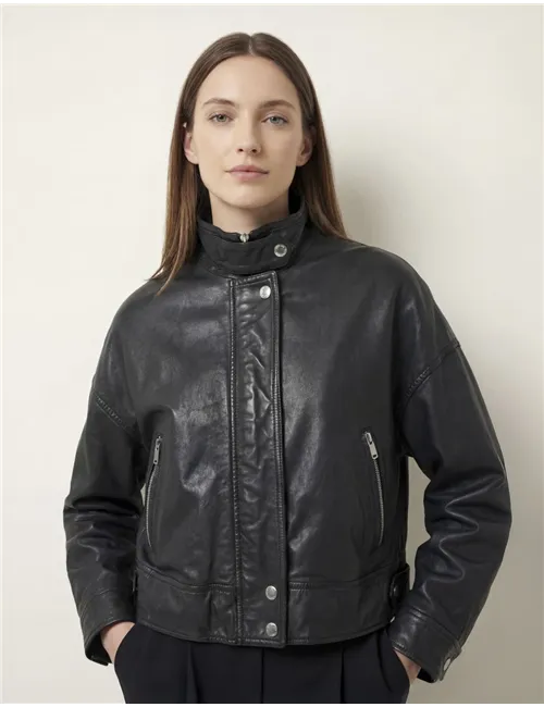 Giacca di pelle collo alto donna Angel nero