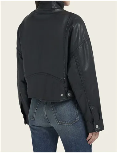 Giacca di pelle collo alto donna Angel nero