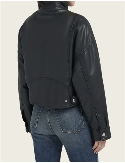 Giacca di pelle collo alto donna Angel nero