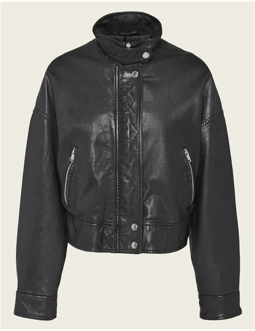 Giacca di pelle collo alto donna Angel nero