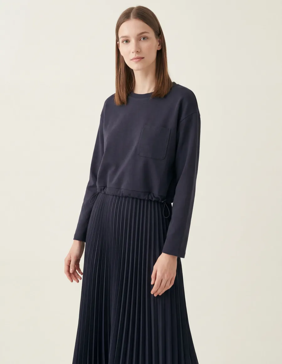 Abito felpa plissé donna Riviera blu navy