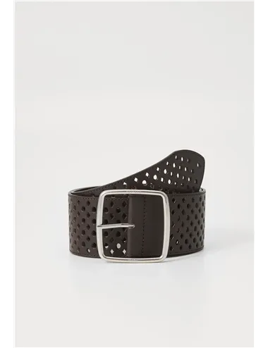 Cintura pelle traforata donna Kuens marrone scuro