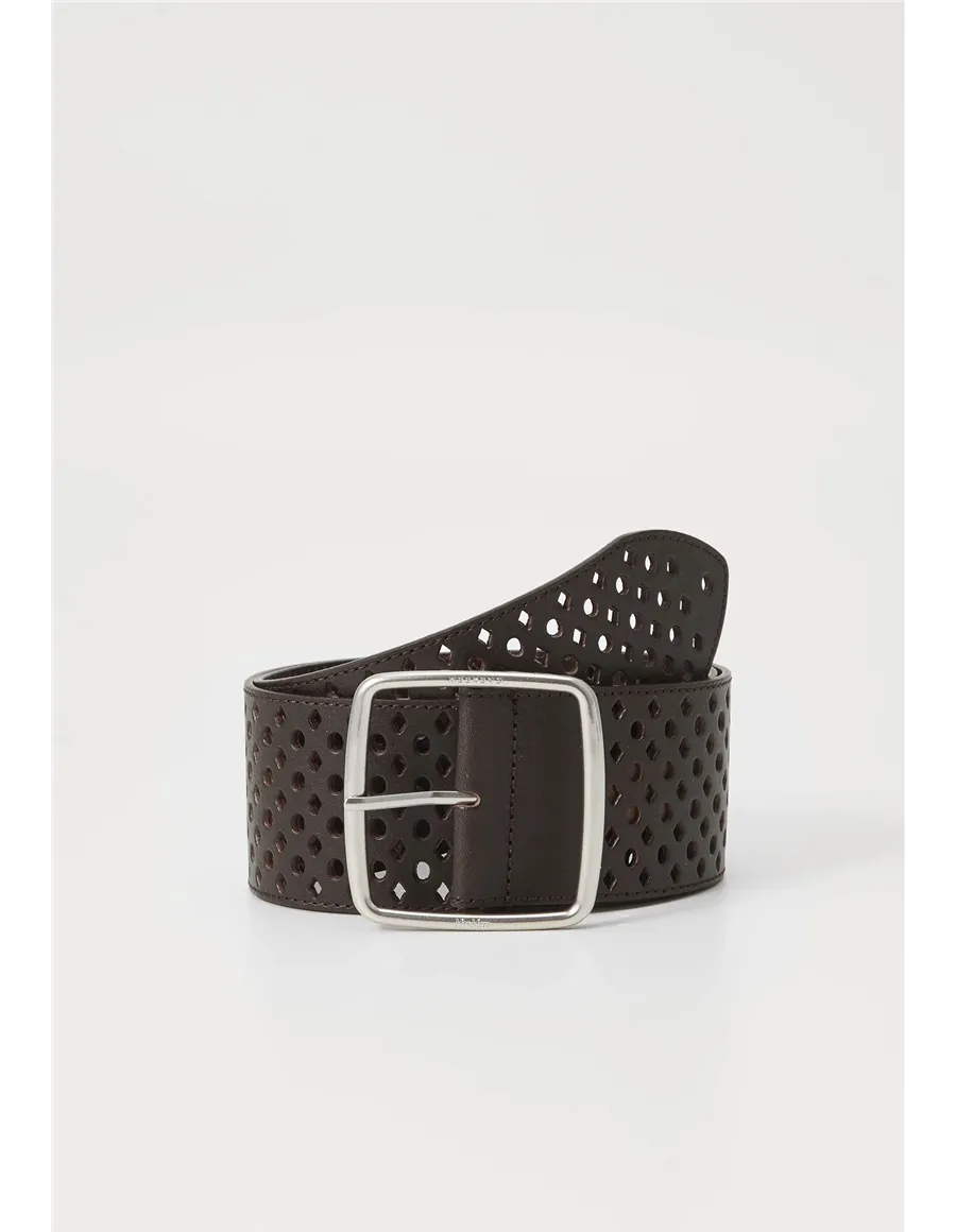 Cintura pelle traforata donna Kuens marrone scuro