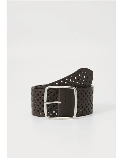 Cintura pelle traforata donna Kuens marrone scuro