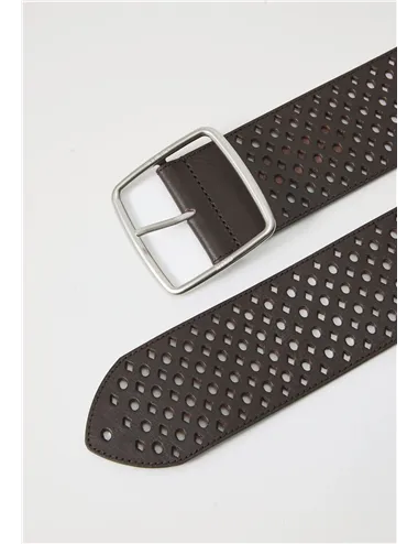 Cintura pelle traforata donna Kuens marrone scuro