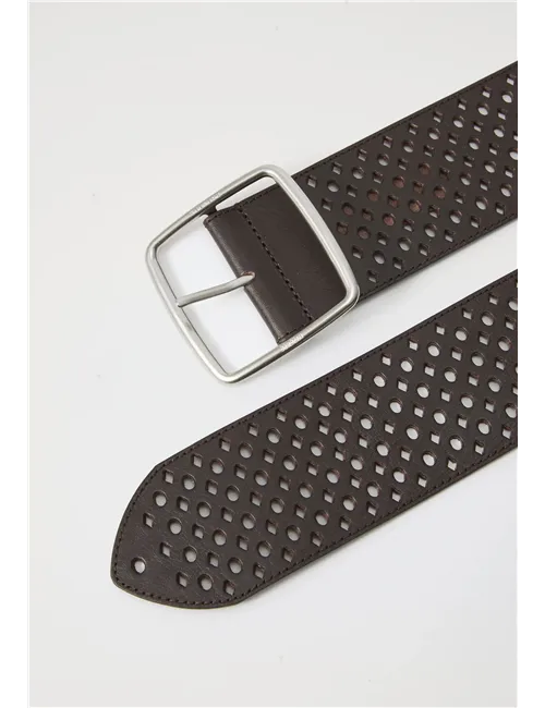 Cintura pelle traforata donna Kuens marrone scuro