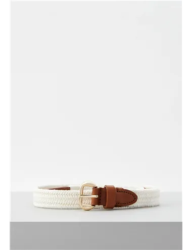 Cintura intrecciata tessuto pelle donna Rupia bianco marrone
