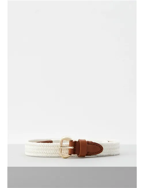 Cintura intrecciata tessuto pelle donna Rupia bianco marrone