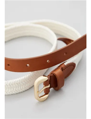 Cintura intrecciata tessuto pelle donna Rupia bianco marrone