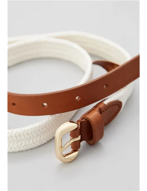 Cintura intrecciata tessuto pelle donna Rupia bianco marrone