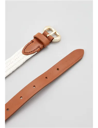 Cintura intrecciata tessuto pelle donna Rupia bianco marrone