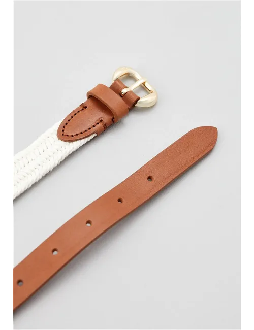 Cintura intrecciata tessuto pelle donna Rupia bianco marrone