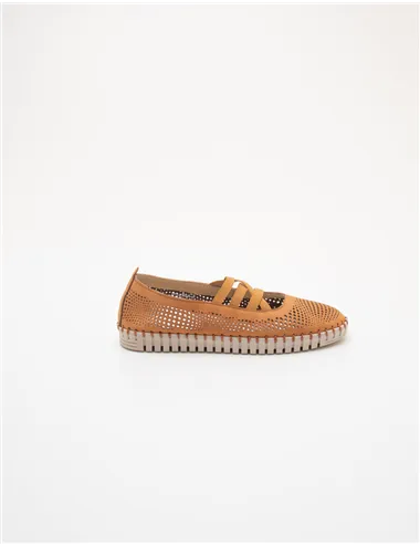 Ballerine donna nabuk laserato caramello