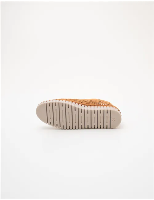 Ballerine donna nabuk laserato caramello