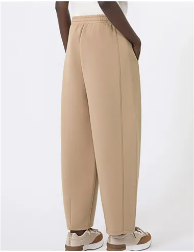 Pantaloni barrel leg in scuba donna Getto cuoio