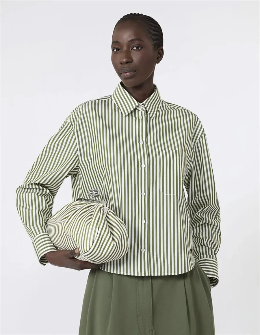 Camicia boxy donna Panetto a righe bianco verde