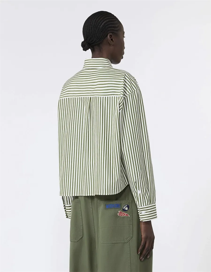 Camicia boxy donna Panetto a righe bianco verde